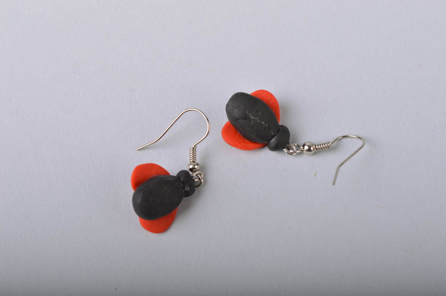 Handmade designer cute dangle earrings with cold porcelain ladybugs  photo 5