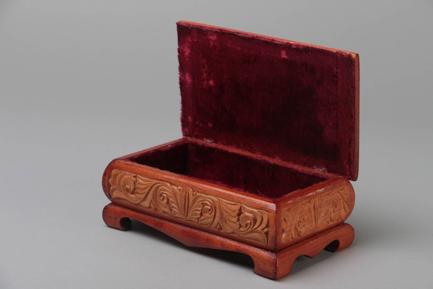 Beautiful designer handmade carved wooden jewelry box varnished photo 3