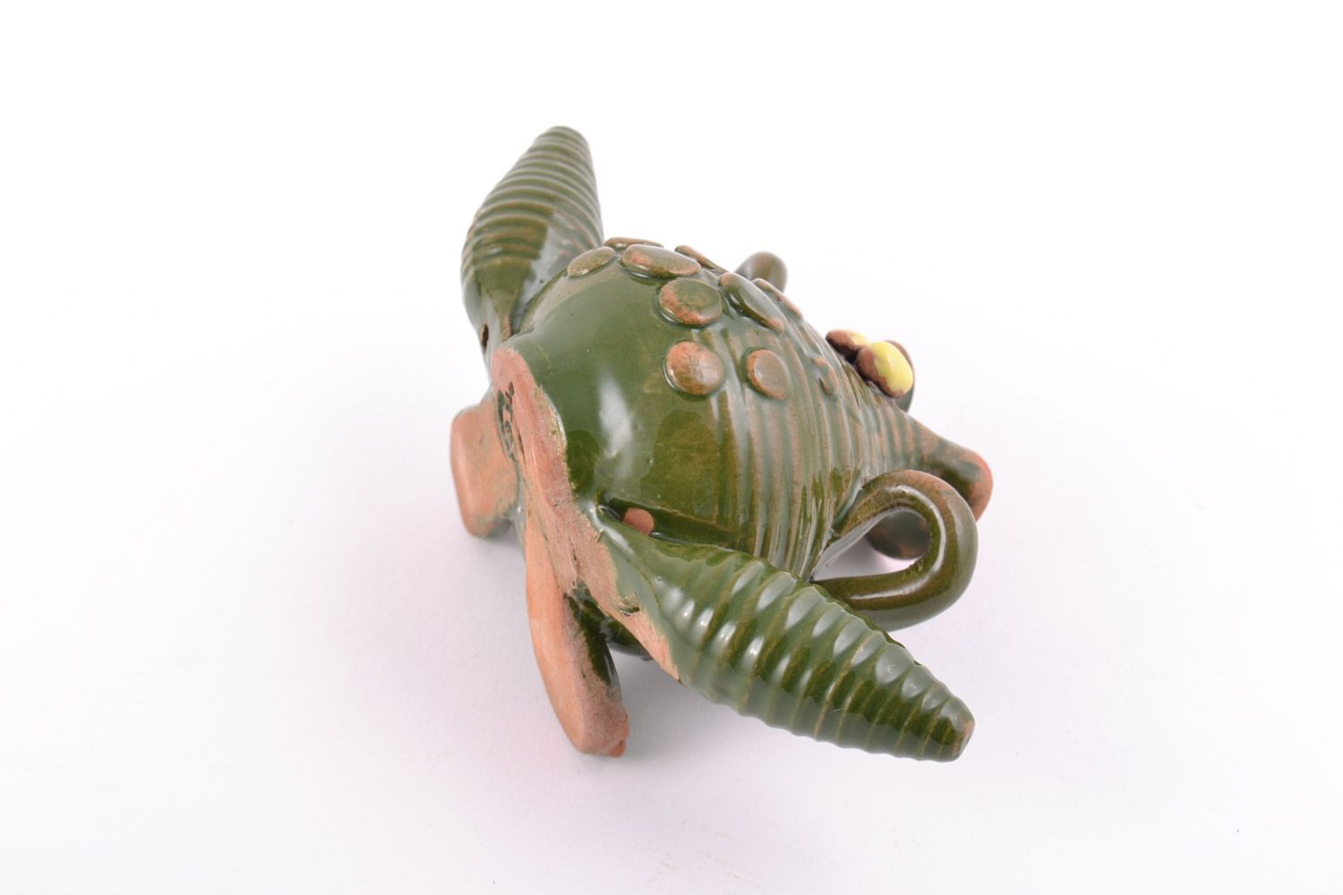 Handmade designer souvenir ceramic statuette of frog painted with green enamel photo 5