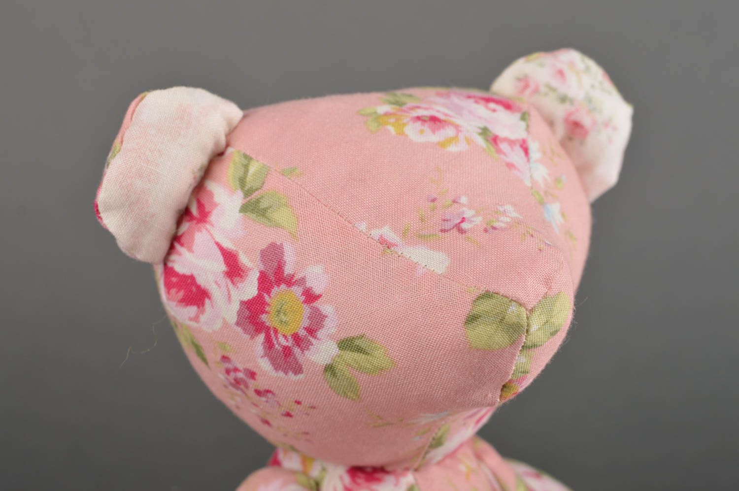 Jouet fait main Peluche ourson en tissu de coton rose motif floral Cadeau enfant photo 4