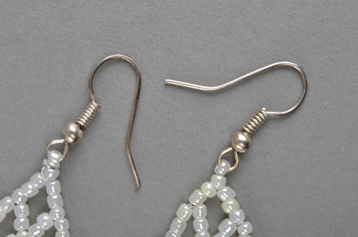 Gentle handmade beaded earrings unusual evening jewelry fashion accessories photo 4