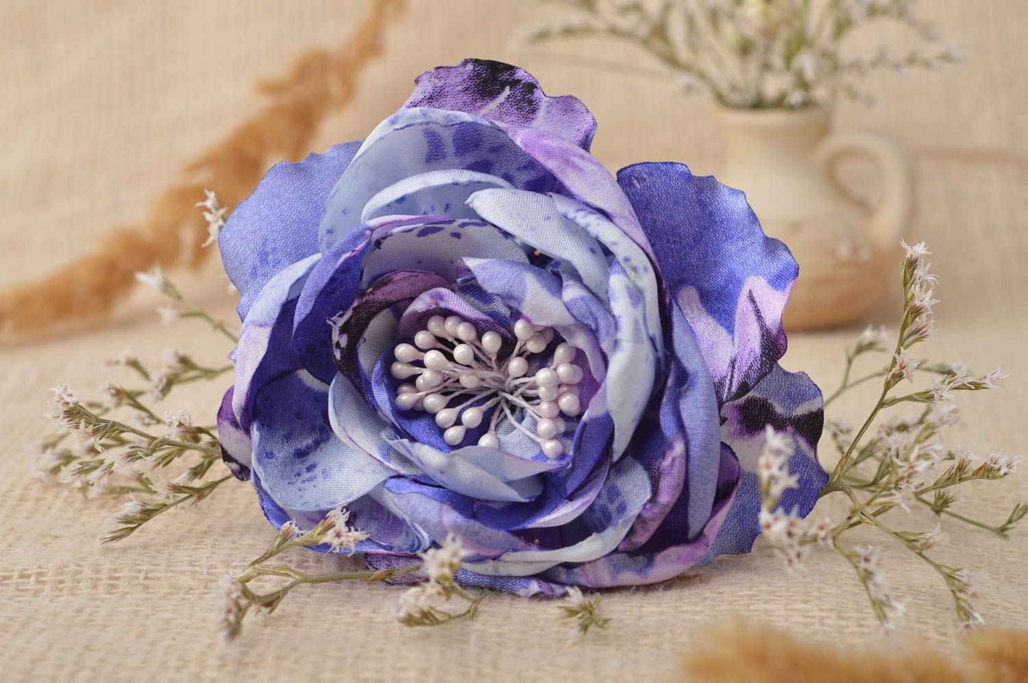 Barrette cheveux fait main Broche fleur de rose bleue Accessoire femme cadeau photo 1