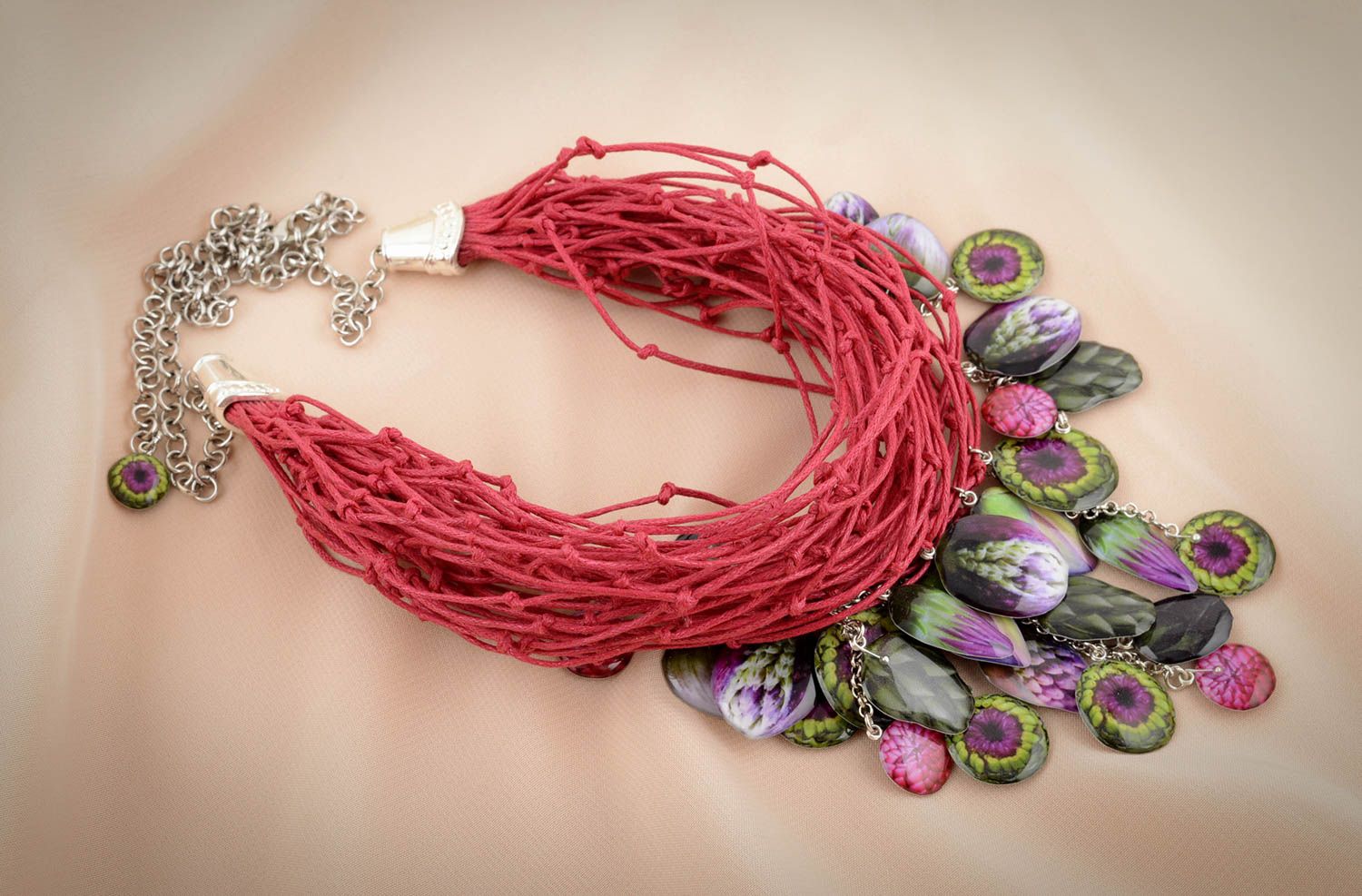 Handmade Halskette für Frauen Designer Schmuck Stoff Halskette bunt grell  foto 5