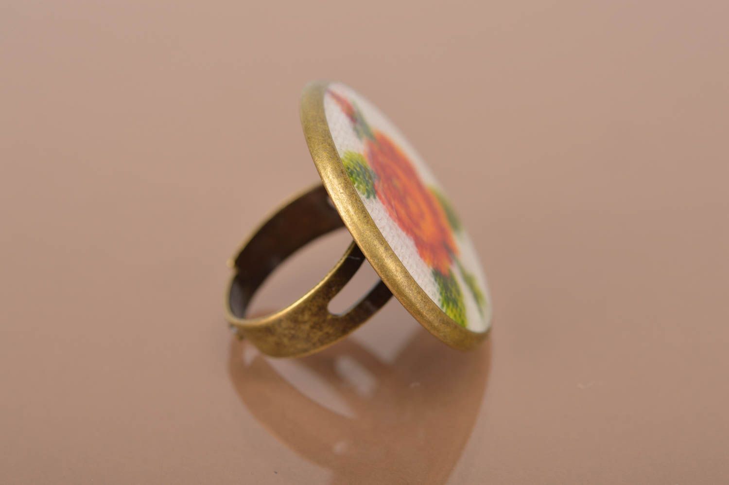 Женское кольцо украшение ручной работы вышитое украшение подарок девушке роза фото 2
