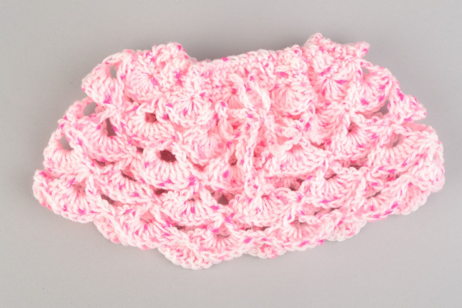 Crocheted handmade set of baby skirt and baby bonnet of pink color for girl photo 3