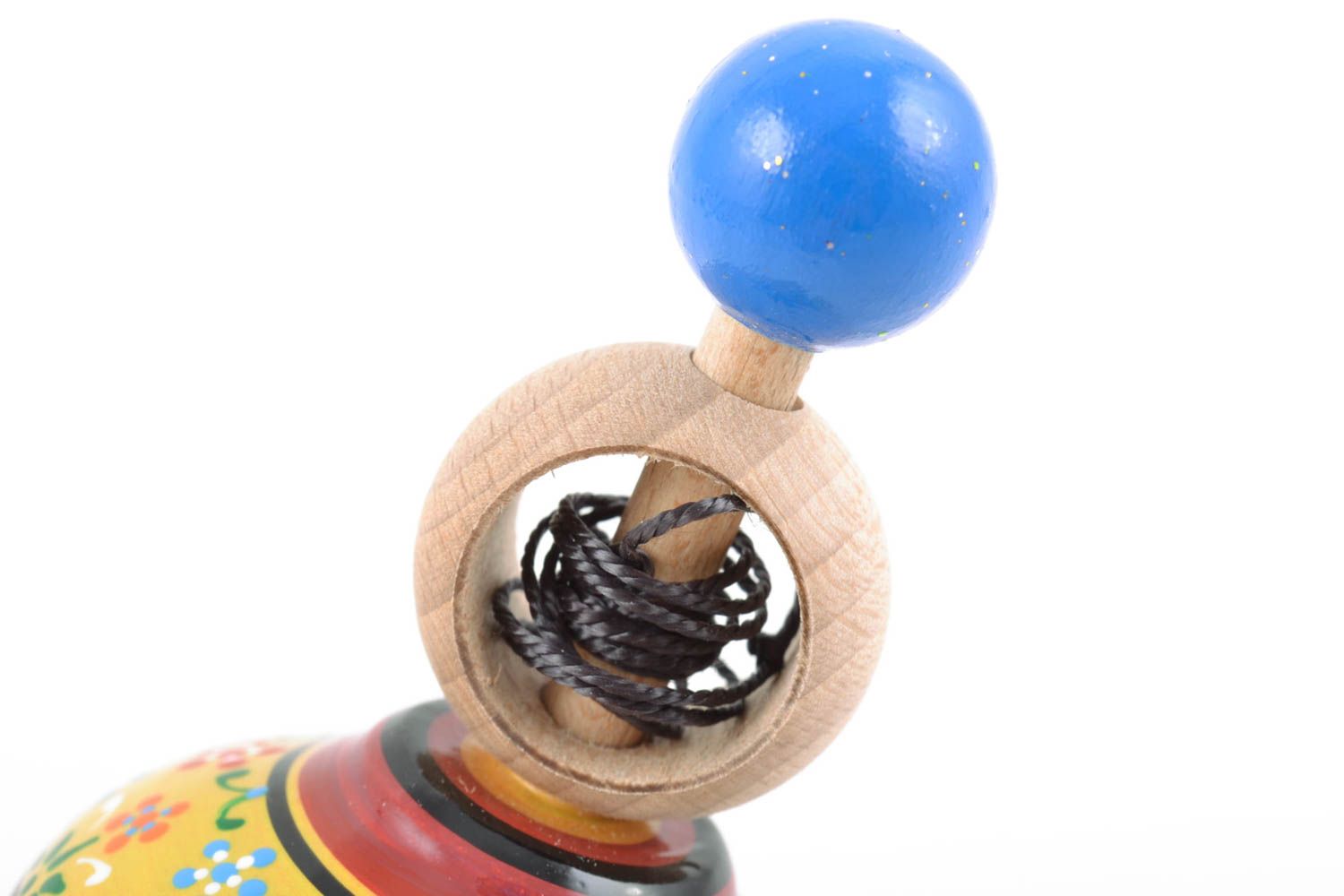 Children's handmade painted wooden spinning top with ring eco toy photo 3