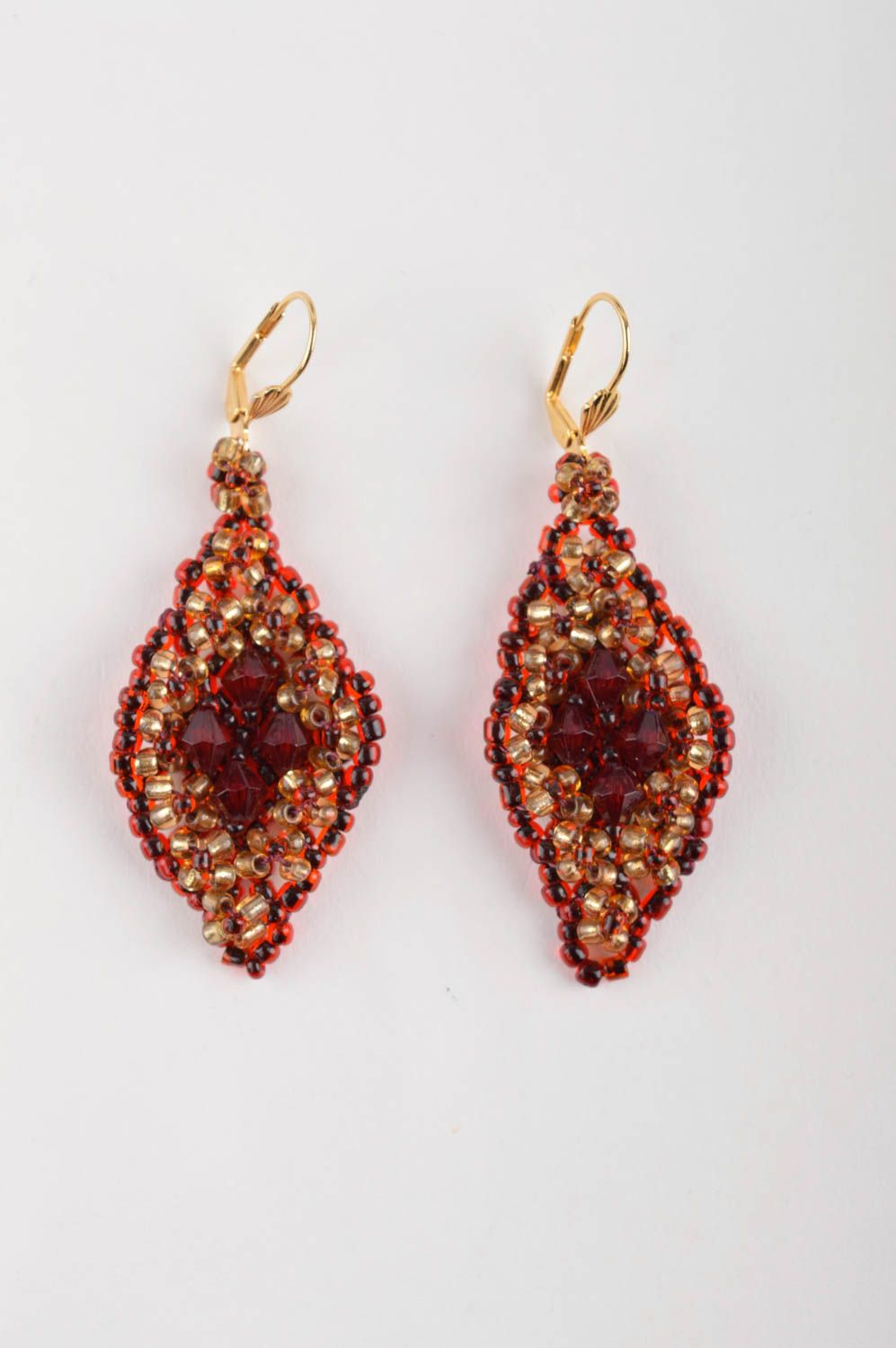 Set of beaded jewelry designer necklace seed beads bracelet long earrings photo 5