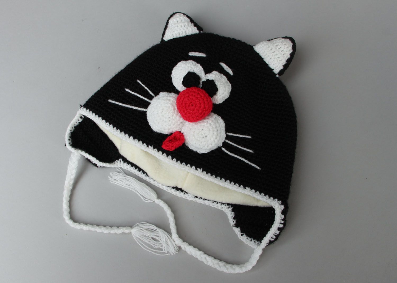 Bonnet tricoté Chat noir fait main photo 1