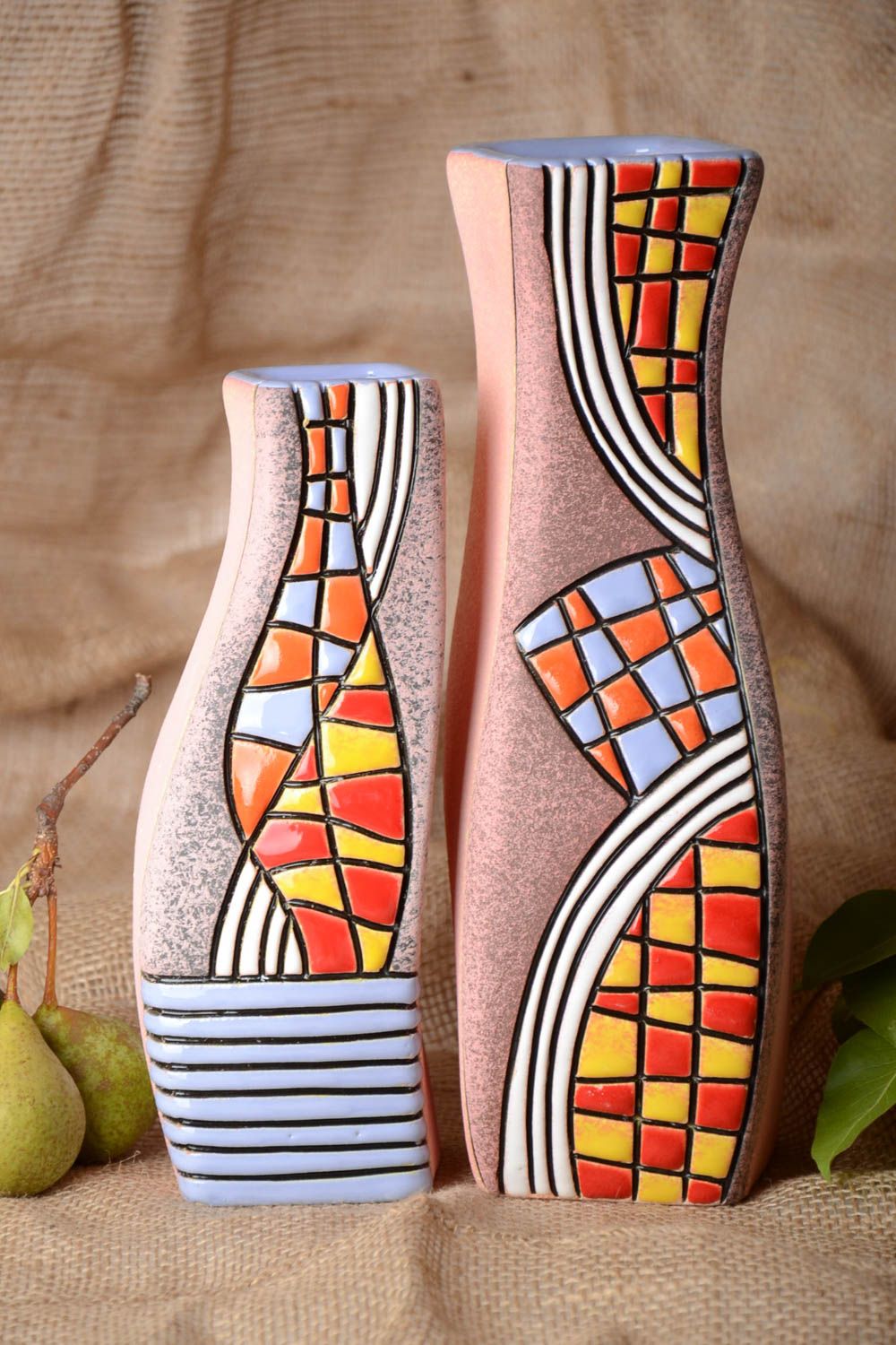 Vases céramique faits main Déco maison deux pièces Cadeau original à fleurs photo 1
