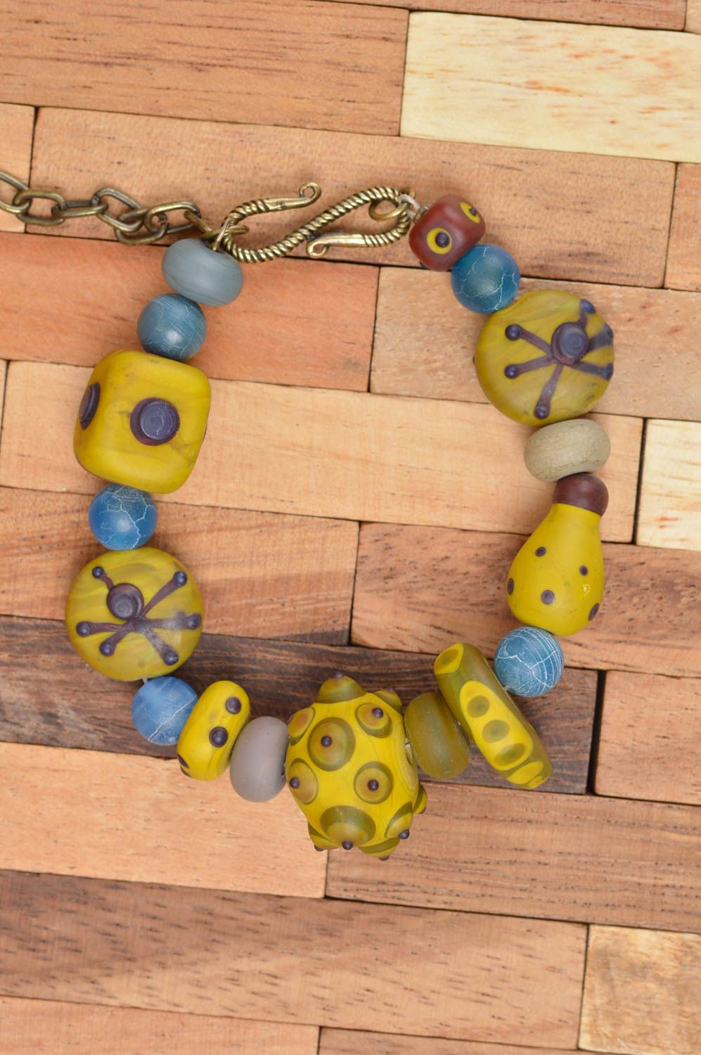 Браслет ручной работы стеклянное украшение женский браслет желтый лэмпворк фото 3
