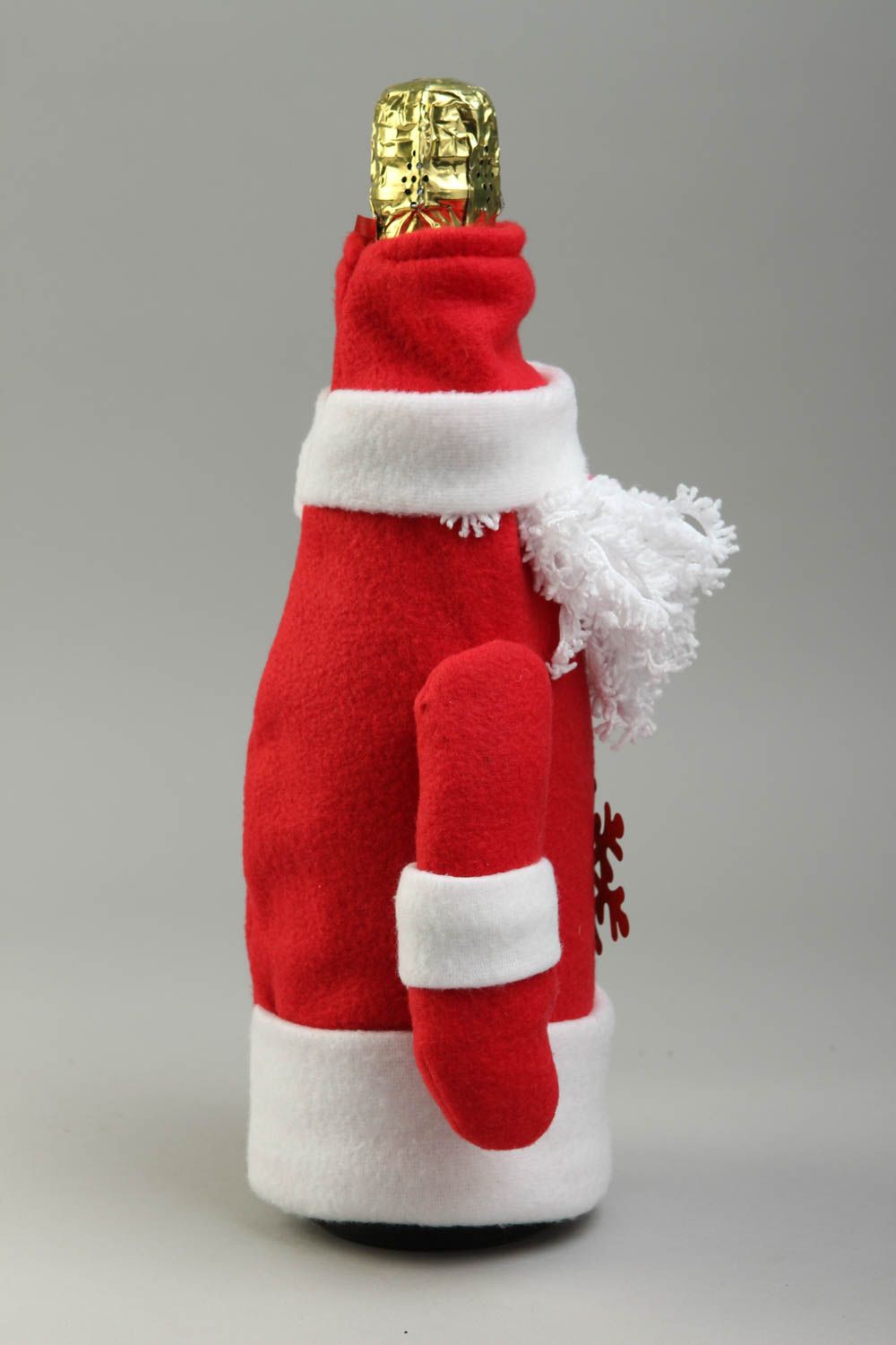 Дед Мороз на бутылку хэнд мэйд аксессуар для дома чехол для бутылки из флиса фото 4
