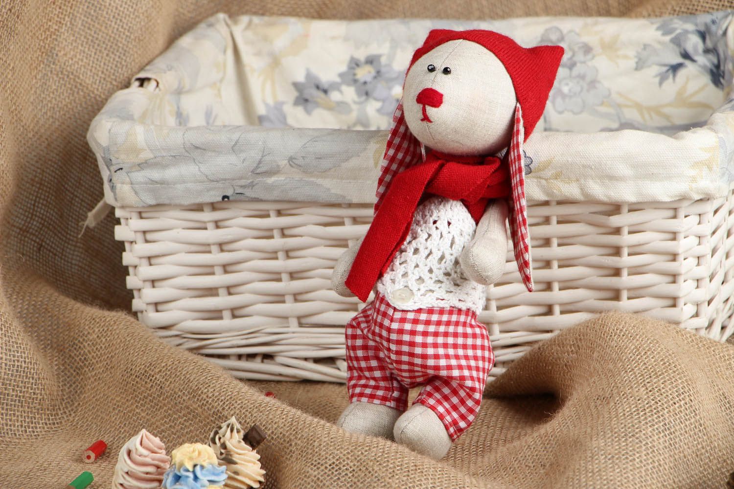 Soft toy Rabbit in red clothes photo 5