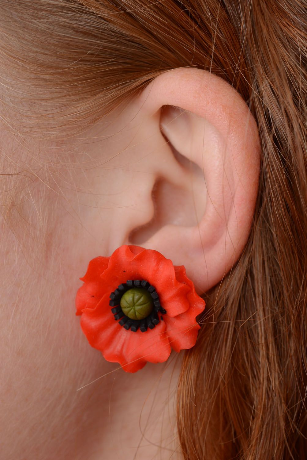 Stud earrings made of polymer clay Poppies photo 4