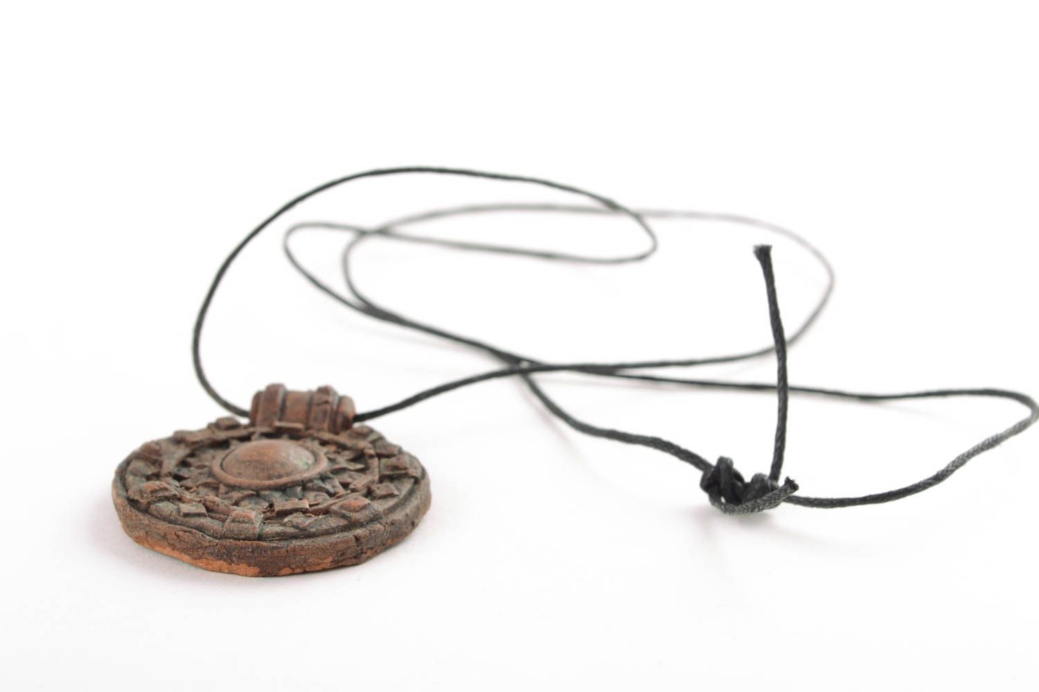 Handmade clay pendant with cord photo 3