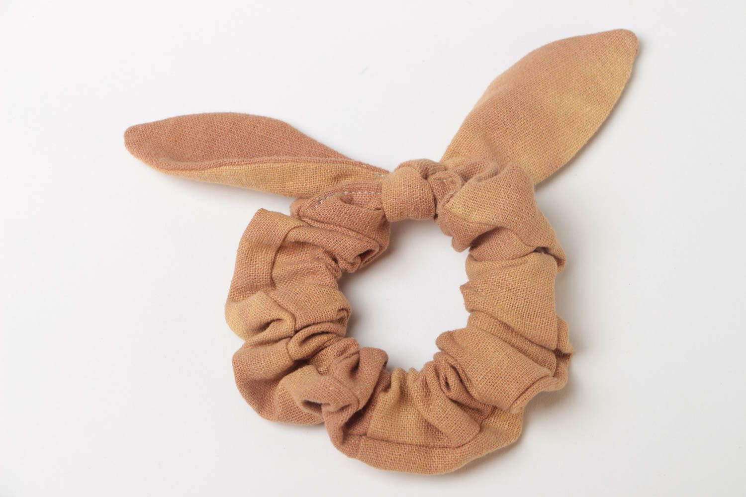 Beautiful handmade brown linen fabric bunny ears scrunchy photo 2