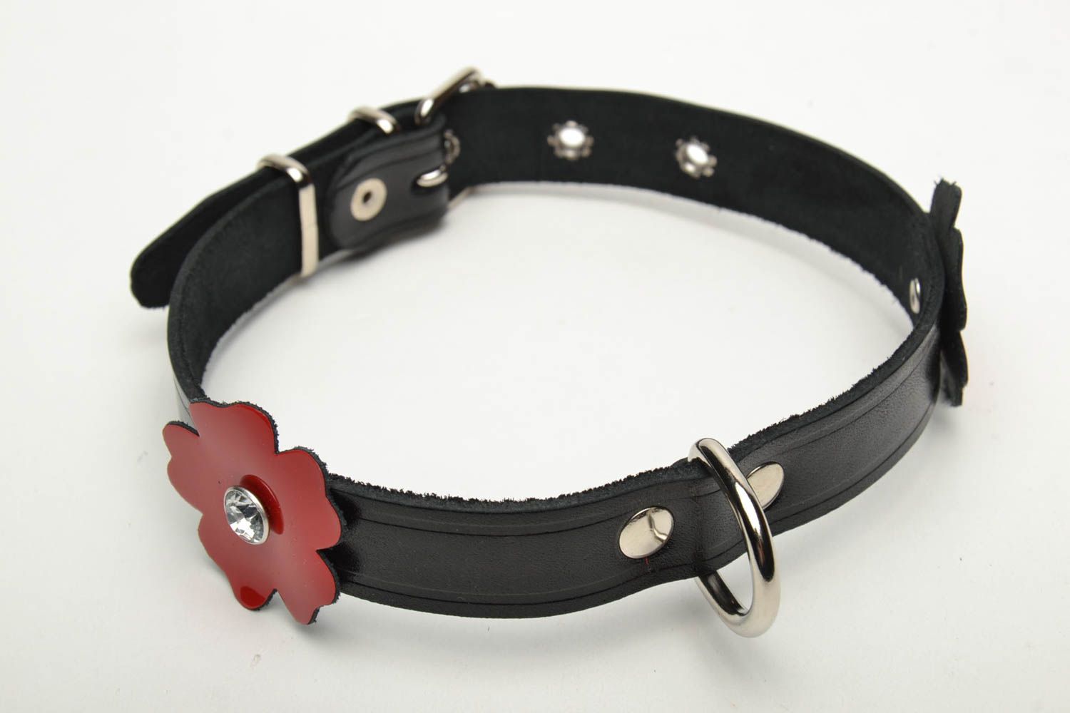 Black leather dog collar photo 4