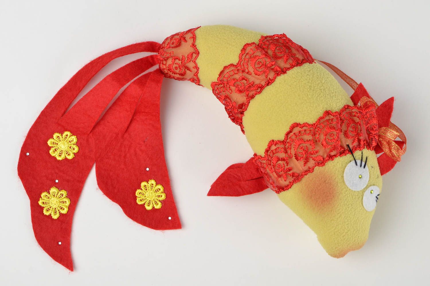 Handmade Stoff Kuscheltier Spielzeug Fisch Deko zum Aufhängen aus Fleece gelb  foto 1