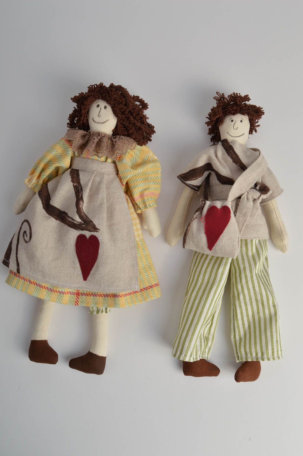 Handmade designer fabric soft dolls boy and girl for interior decor and children photo 2