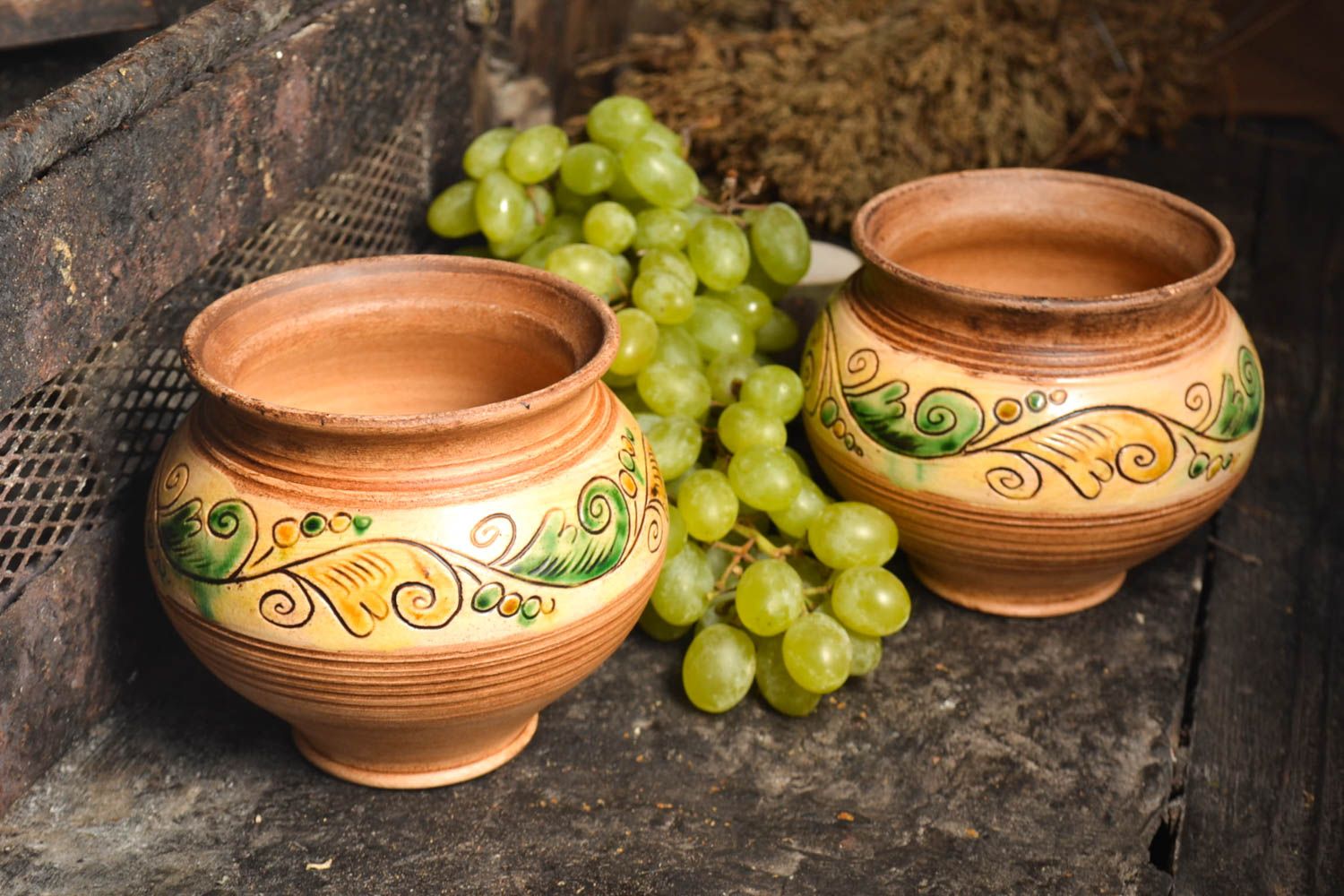 Conjunto de 2 tarros de barro artesanales utensilios de cocina potes de cerámica foto 1