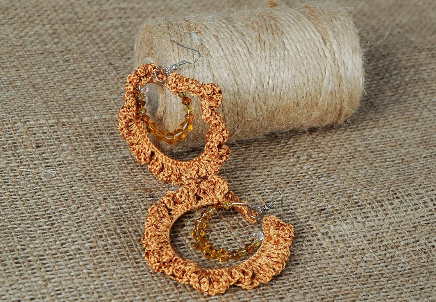 Knitted earrings Elegant Copper photo 4