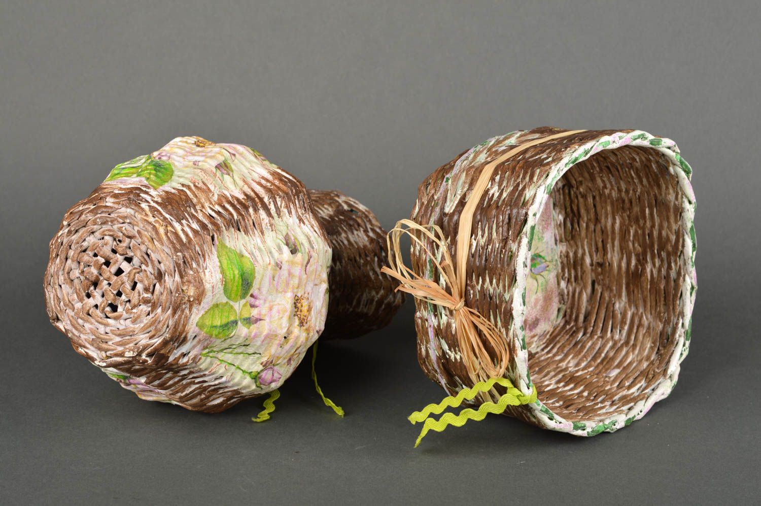 Unusual handmade paper basket decorative jug newspaper craft gift ideas photo 2
