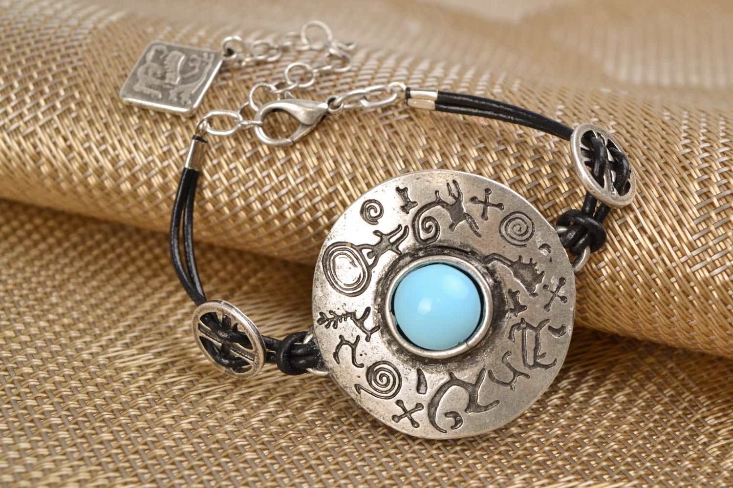 Bracelet en métal original fait main cabochon style ethnique Harmonie de vie photo 1