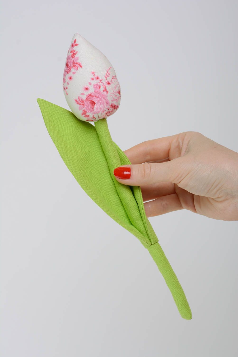 Handmade textile cotton fabric soft toy flower with flexible stalk for decor photo 4