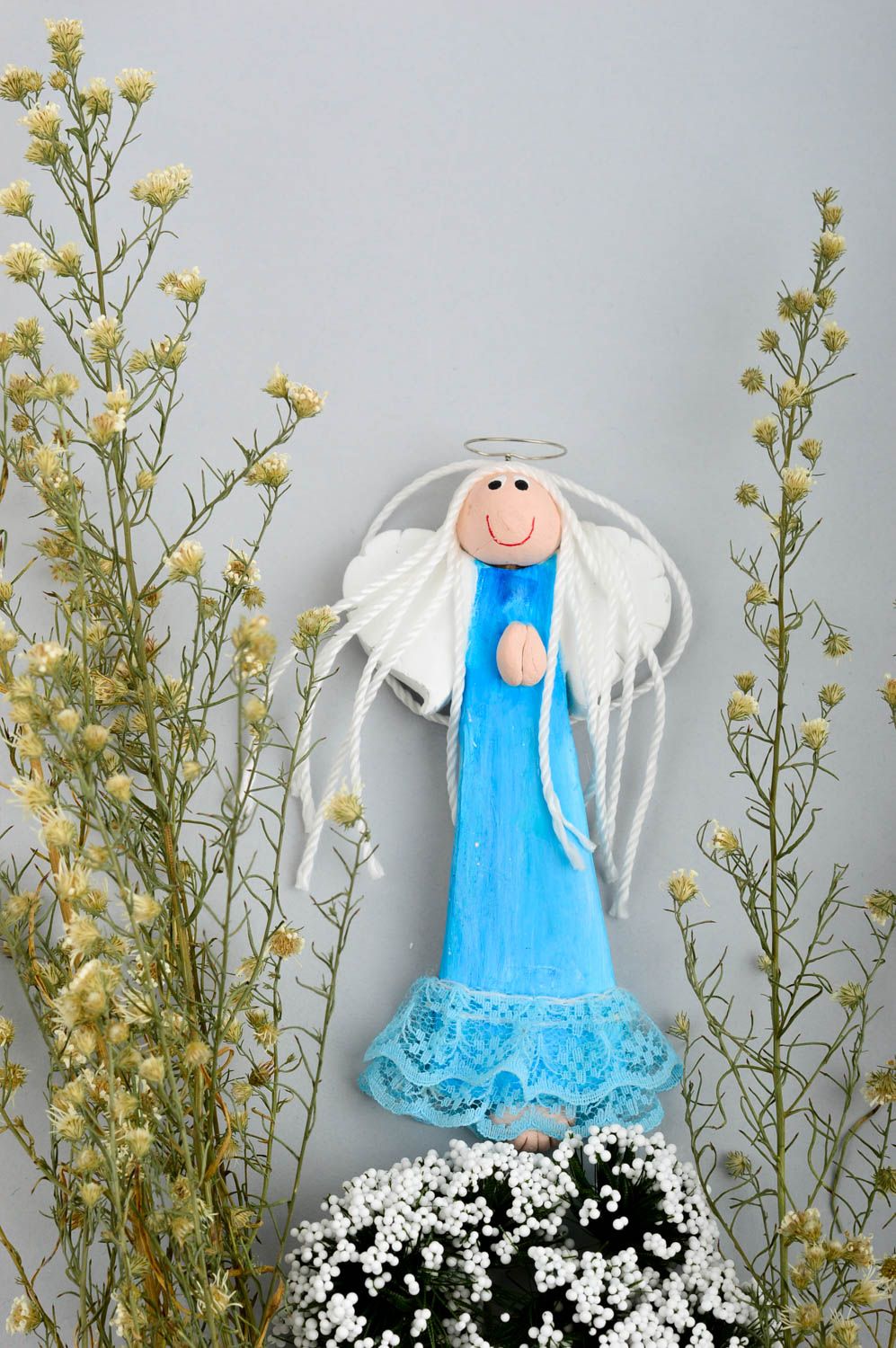 Магнит на холодильник хэнд мейд декор для дома ангел в голубом необычный подарок фото 5