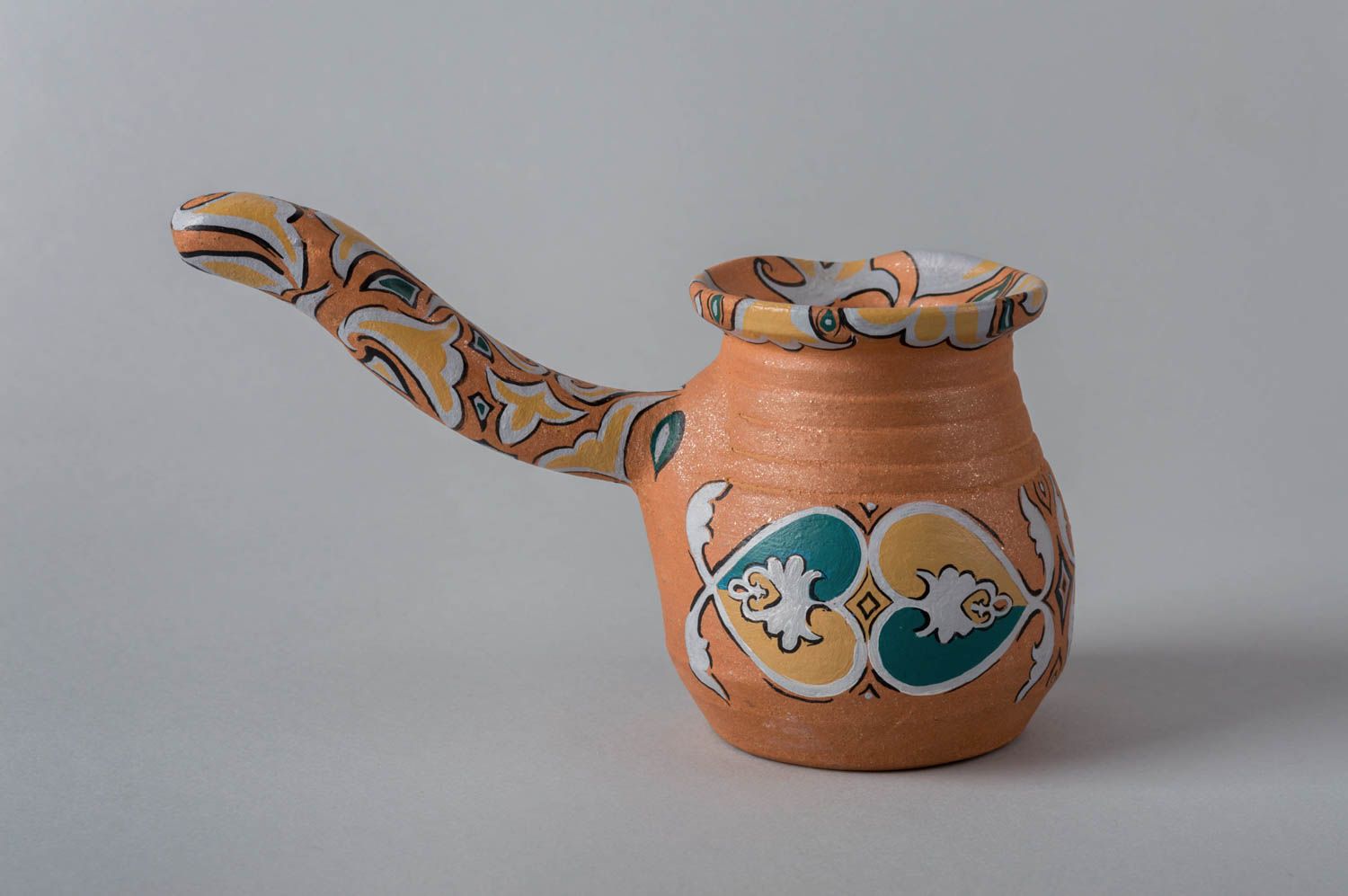 Керамическая турка с авторской росписью в этническом стиле ручной работы фото 3