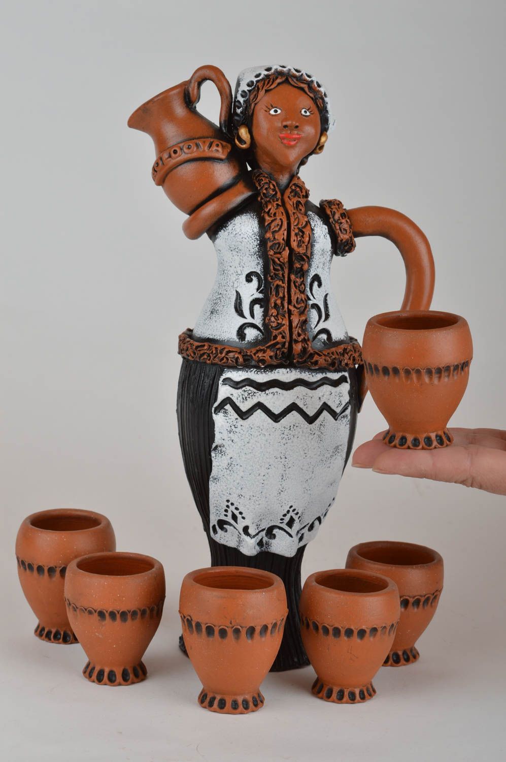 Ceramic vodka 15 oz decanter with 7 shots great handmade pottery gift 13, 3 lb photo 3