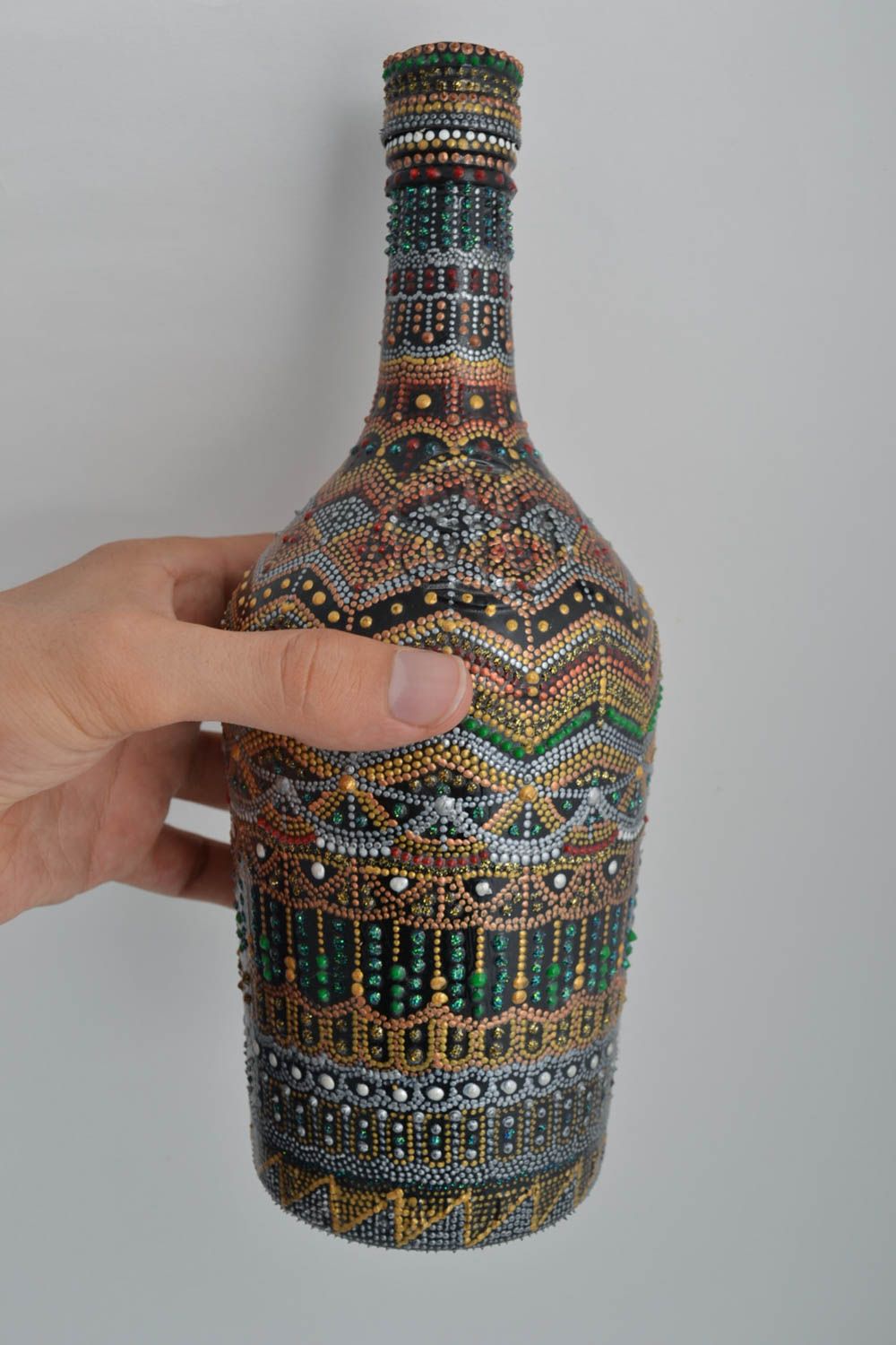Handmade bottle wine bottle designer bottle painted bottle 1 L decor ideas photo 5