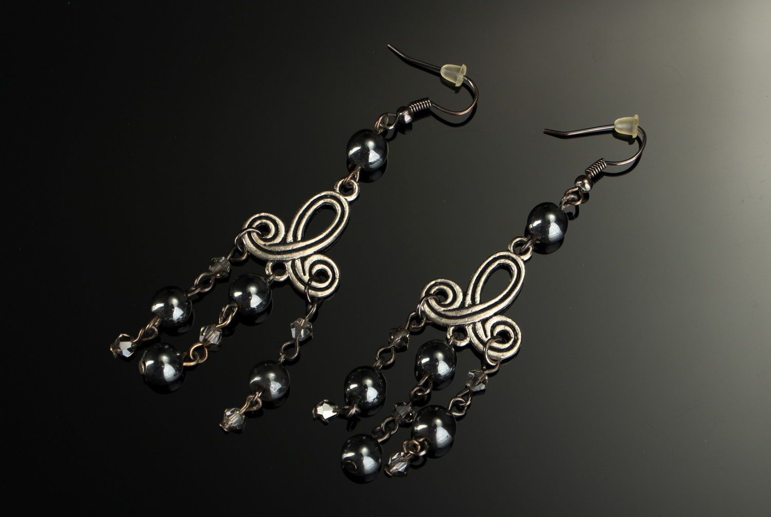 Crystal earrings with hematite photo 3