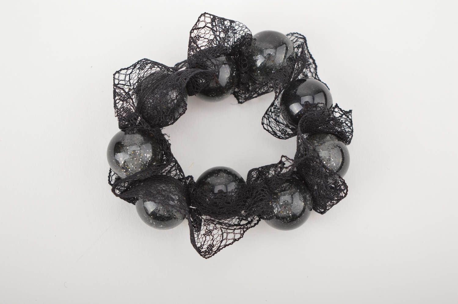 Bracelet fantaisie noir Bijou fait main perles dentelle Accessoire femme photo 4
