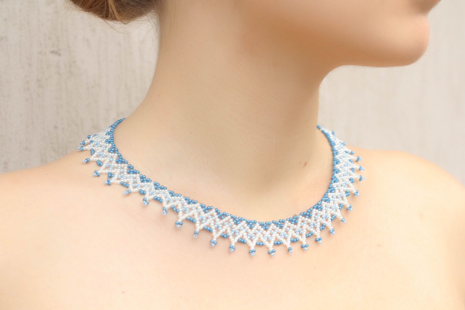 Beaded necklace Blue photo 1