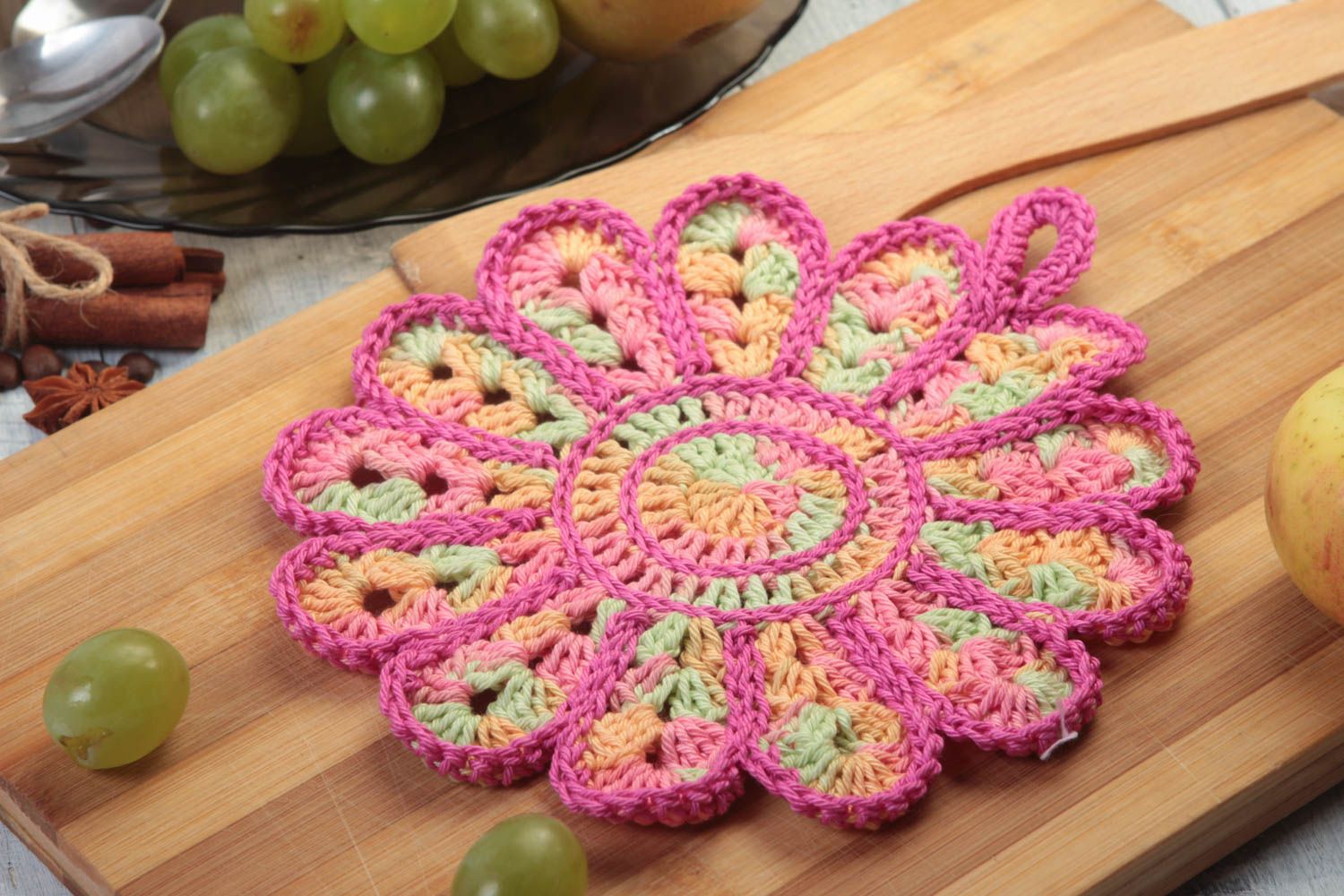 Handmade greller Topflappen gehäkelt Küchen Textilien Haus Deko rosa Blume foto 1