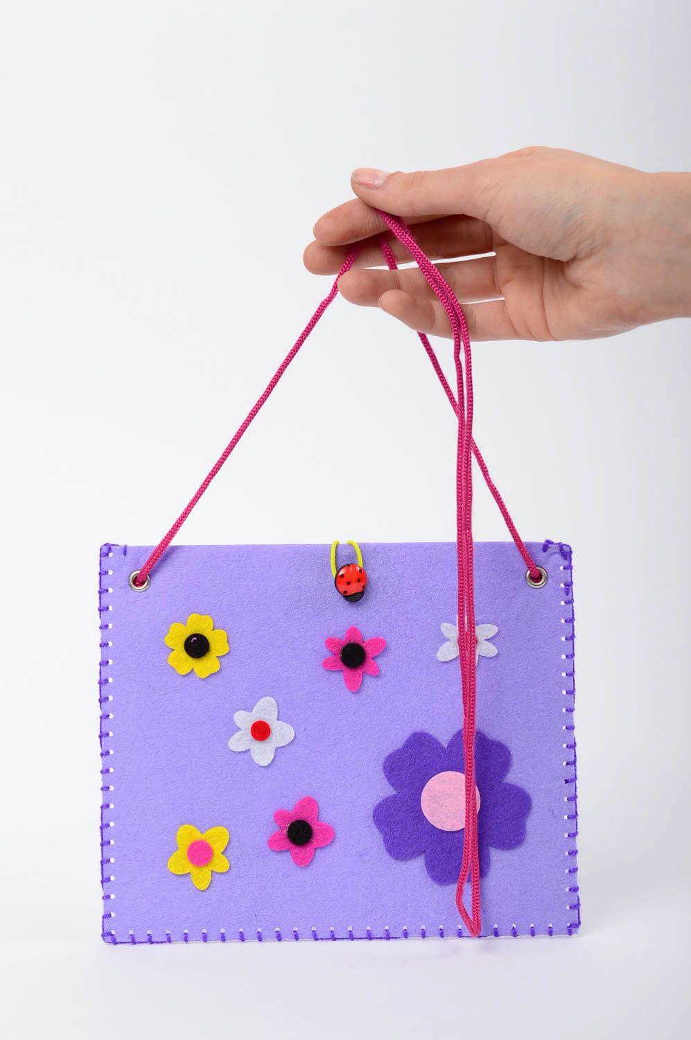 Сумка ручной работы сумка из фетра сиреневая сумка для детей с цветочками фото 5
