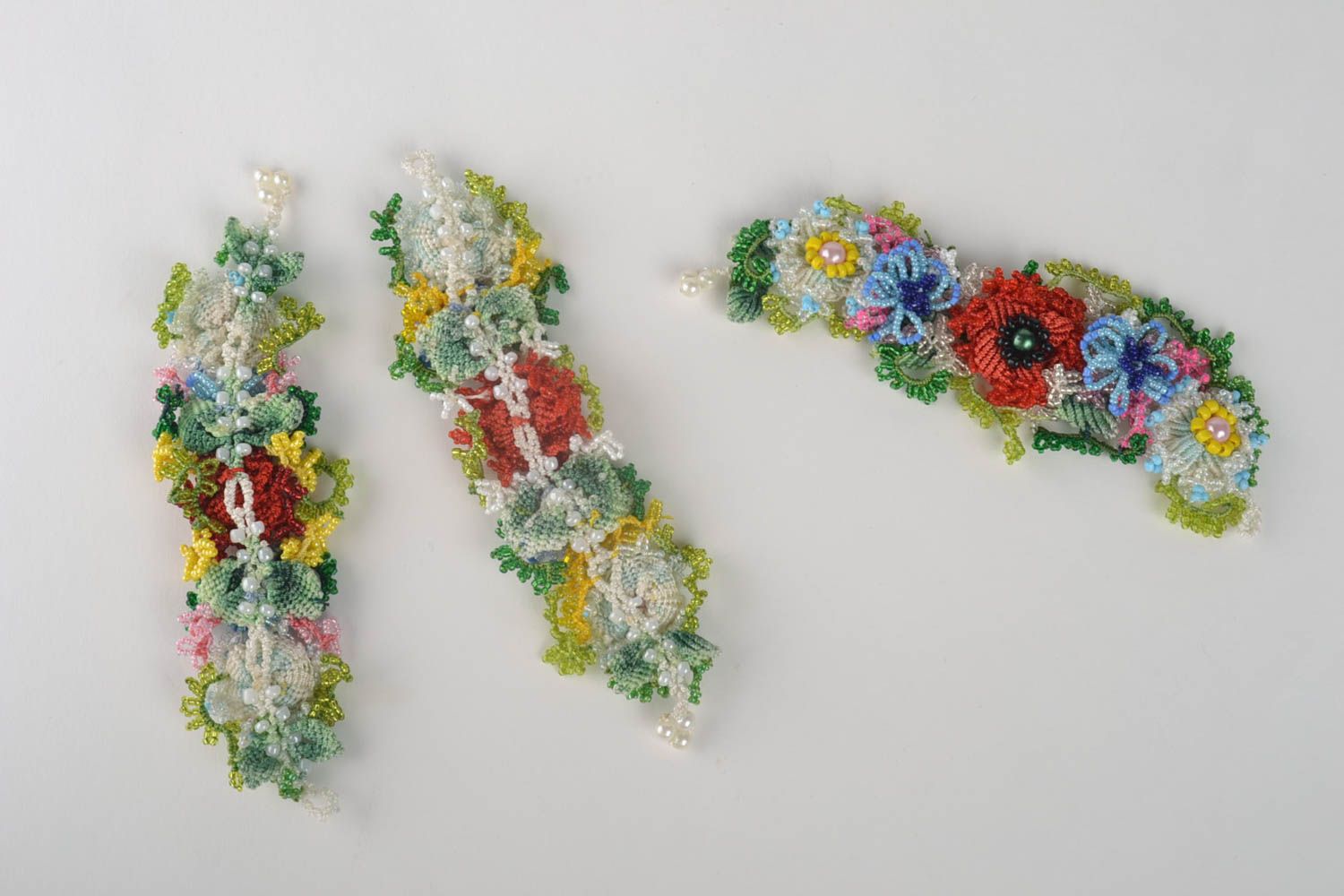 Handmade Blumen Armbänder Makramee Schmuck Designer Accessoires Set 3 Stück foto 2