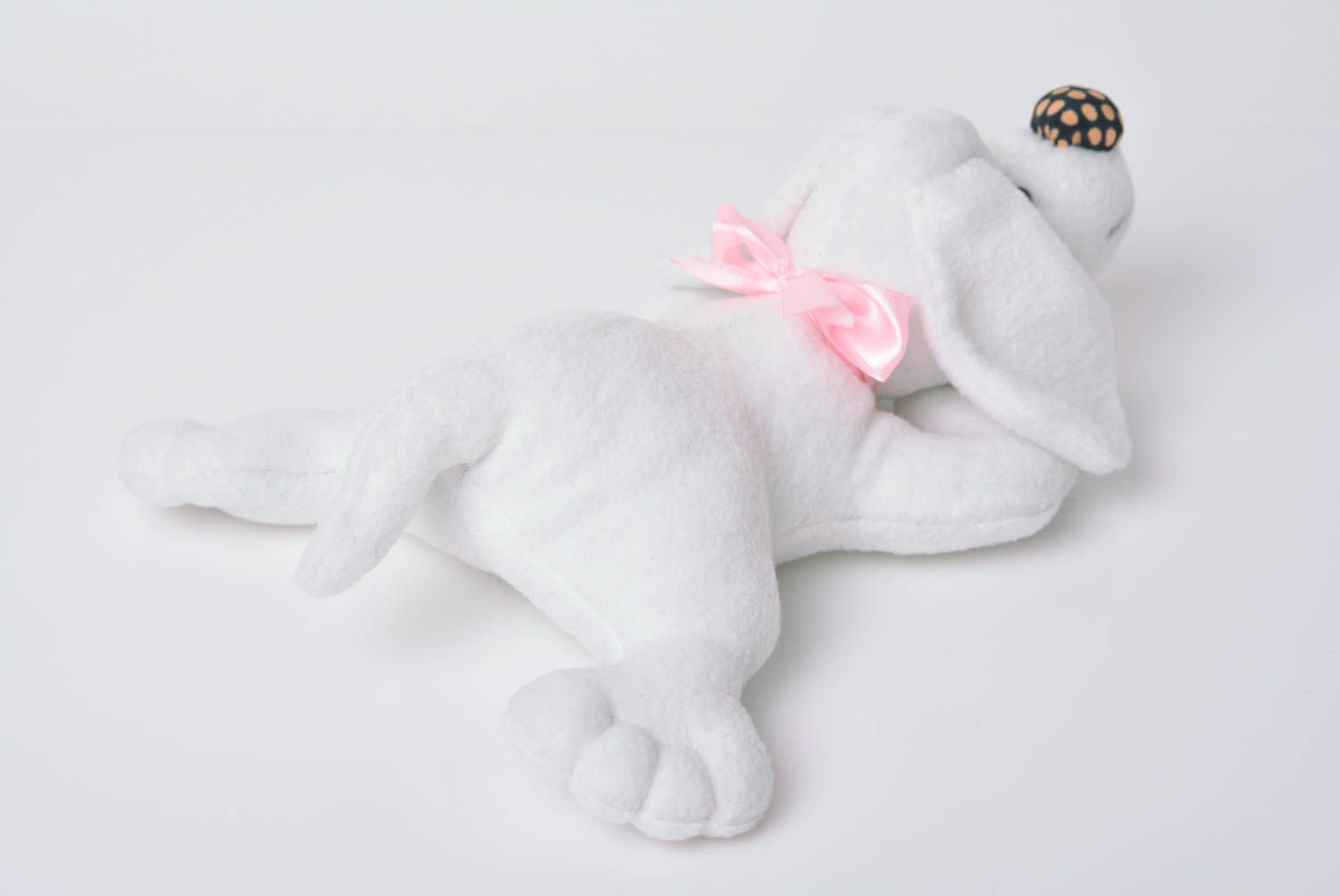 Handmade decorative toy white dog made of fleece for children and interior decor photo 4