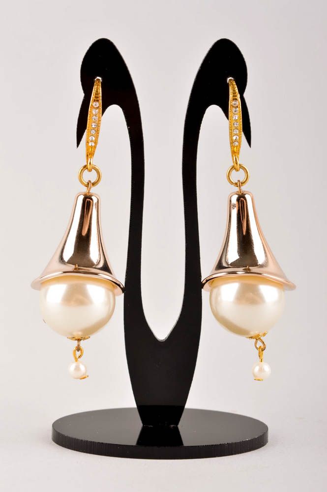 Handmade luxurious beaded earrings unique designer jewelry present for women photo 2