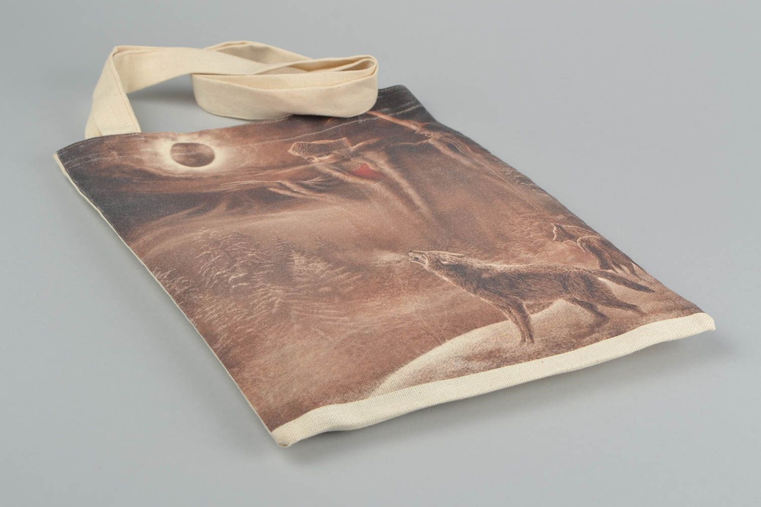 Textile handmade big eco shoulder bag with print unisex accessory  photo 3