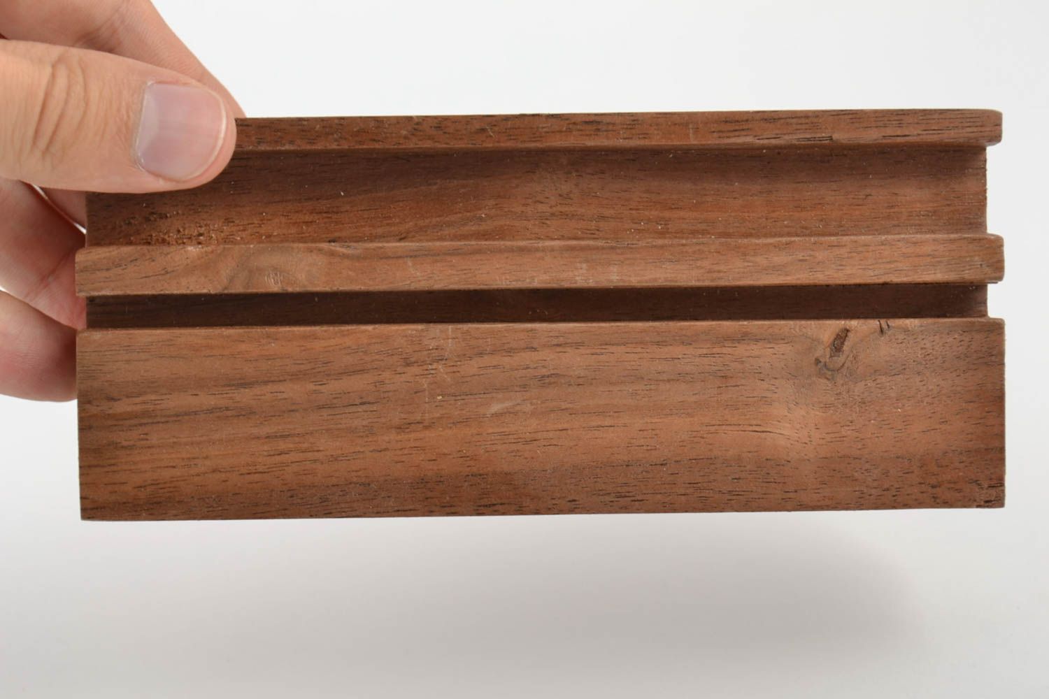 Unusual stylish handmade designer long brown wooden tablet holder photo 5