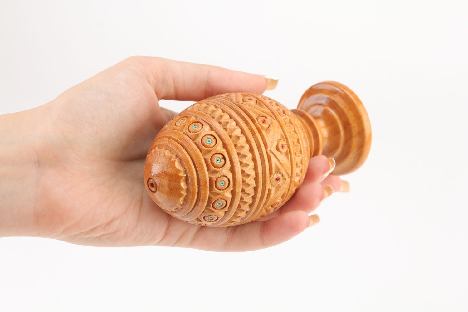 Boîte en bois en forme d’œuf sculpté photo 4