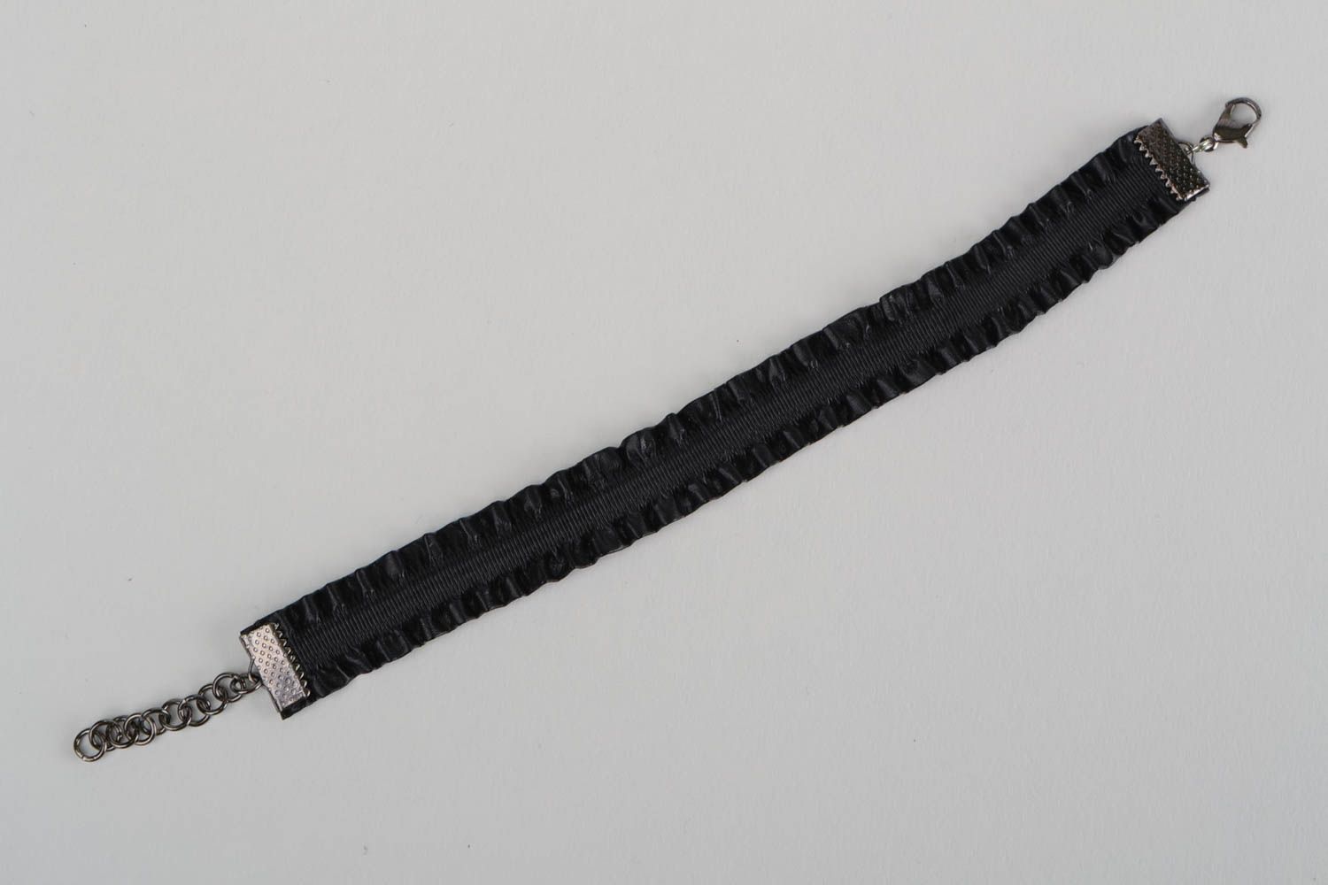 Unusual handmade designer faux leather wide bracelet of black color photo 5