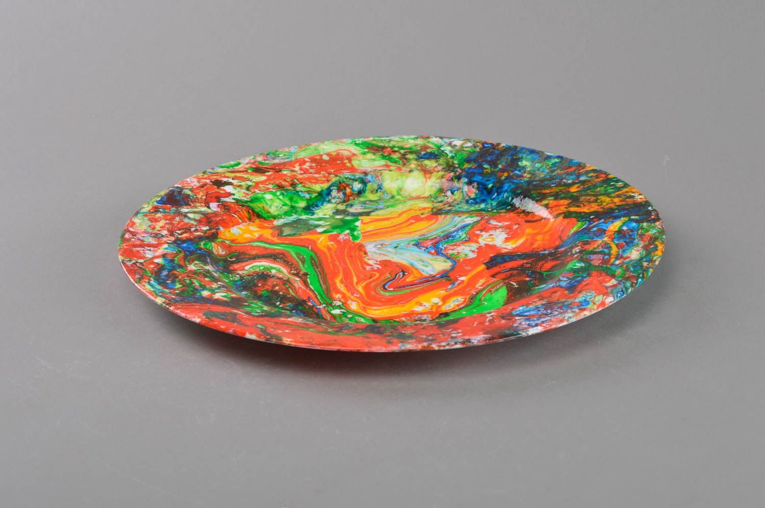 Beautiful bright handmade designer glass wall plate with marbling Revival photo 2