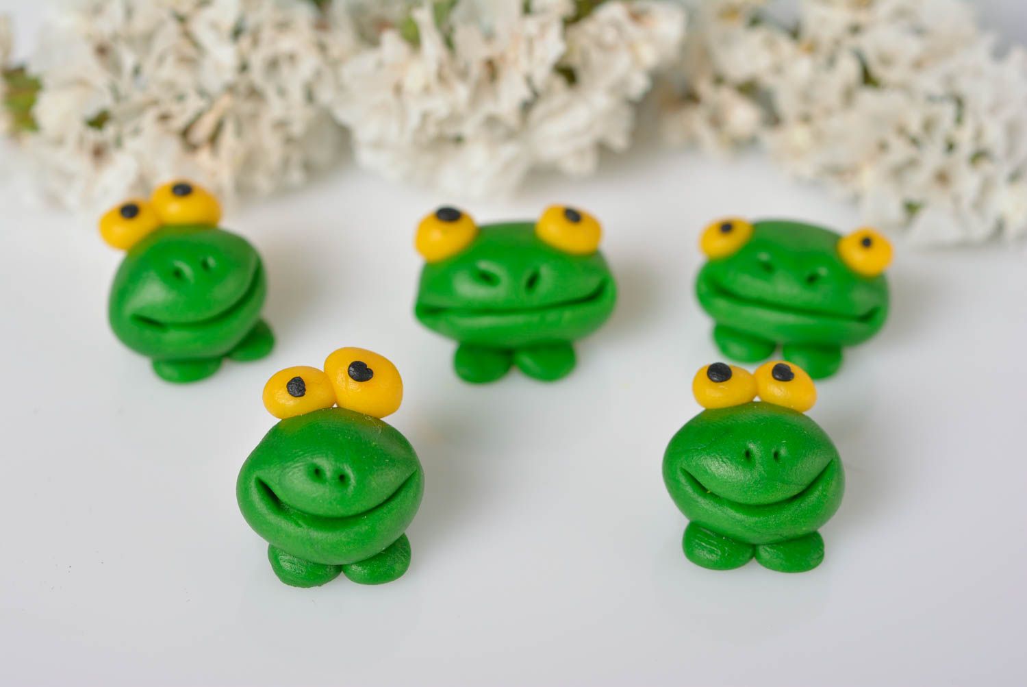 Set of handmade toys plastic figurine stylish polymer clay statuette frogs photo 2