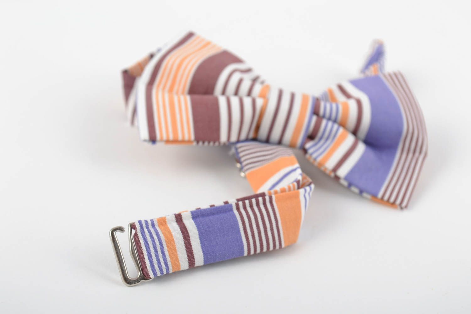 Beautiful handmade designer colorful striped fabric bow tie photo 4