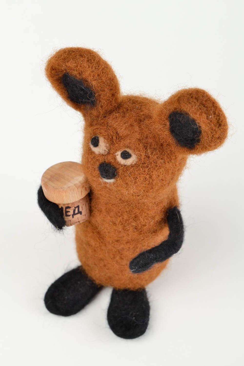 Jouet ours avec miel fait main Peluche en laine feutrée Cadeau pour enfant photo 3