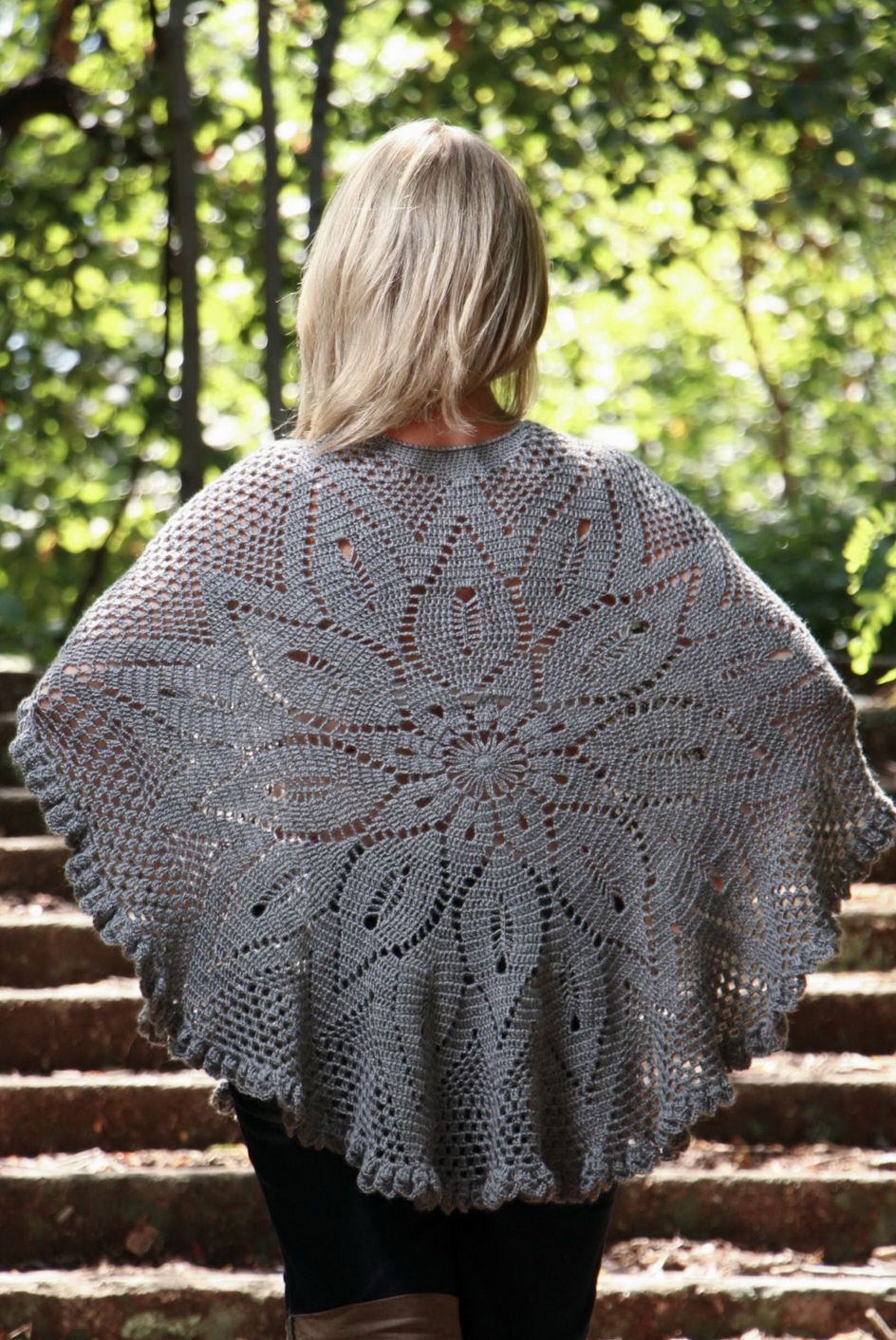 Knitted lace poncho, grey
 photo 3