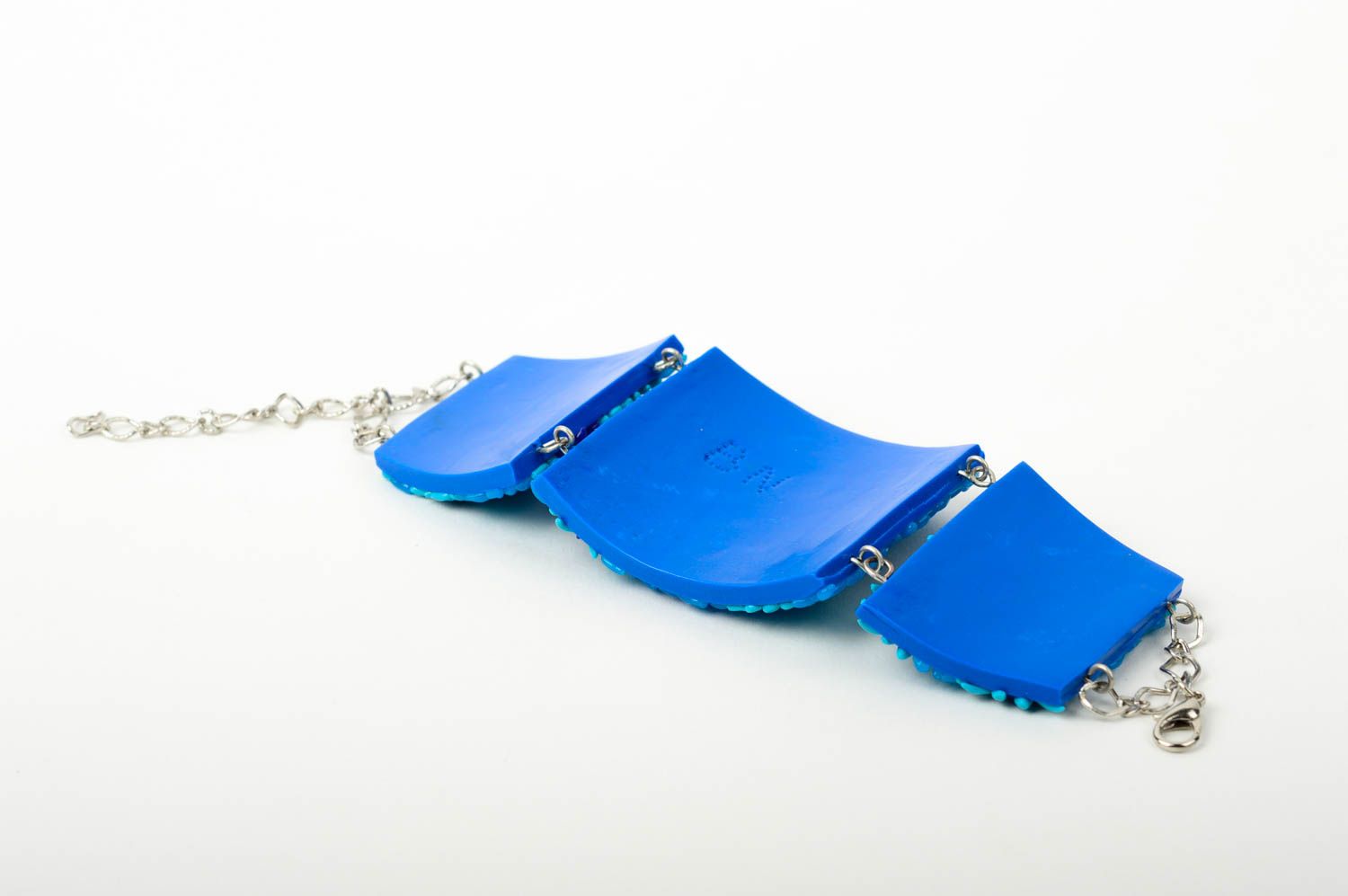 Bracelet bleu Bijou fait main large pâte polymère design floral Cadeau femme photo 6