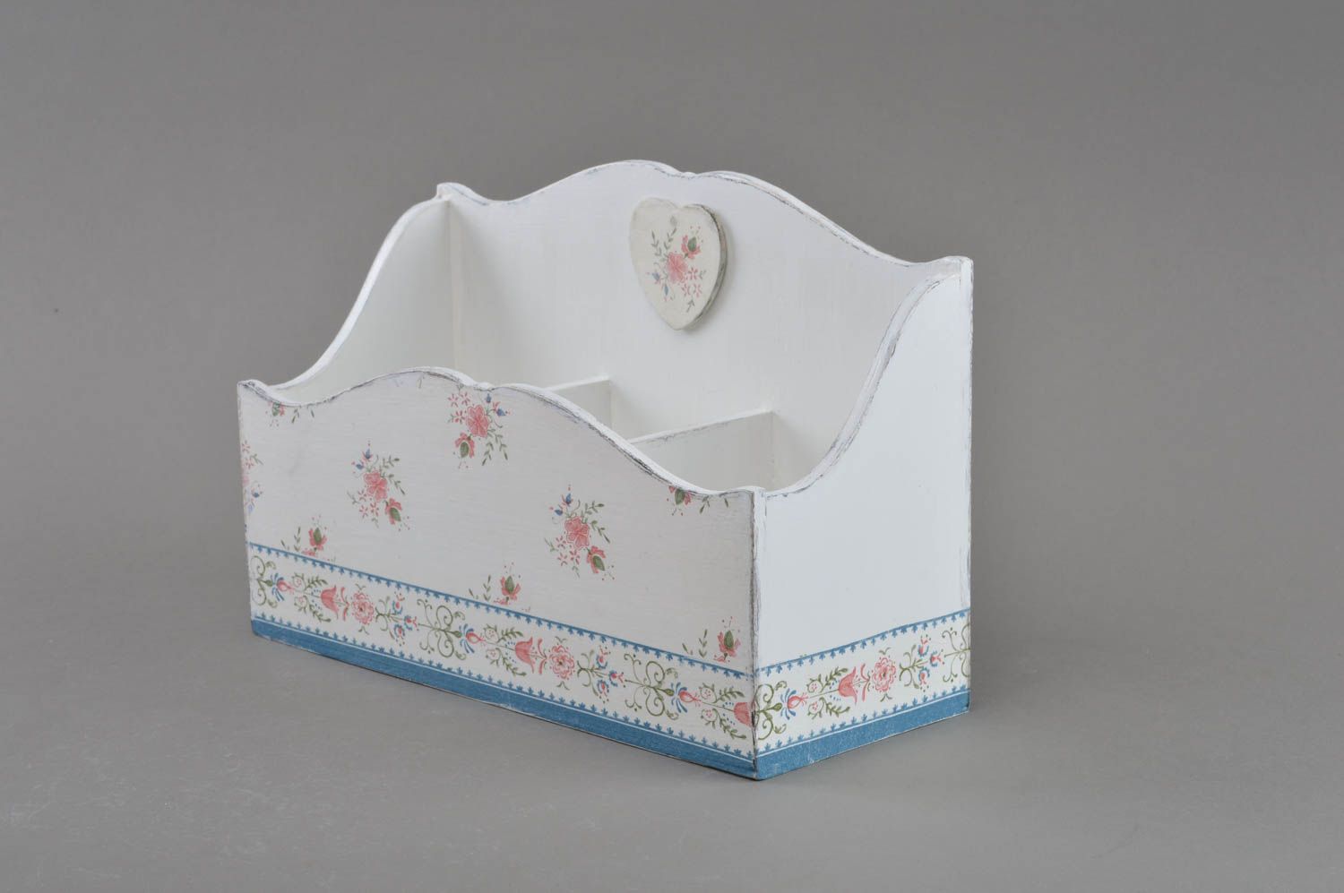 Handmade decorative white wooden decoupage box for tea bags kitchen decoration photo 1